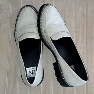 Dolce Vita Cali Slip on Crocodile Loafer Ivory/Bone and Black with Chain Studs